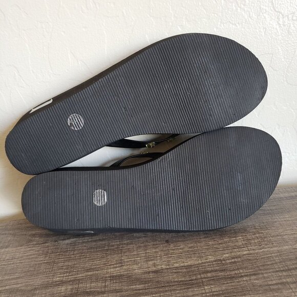 Disney Mickey Mouse Gem Flip Flop Wedge Sandals Black Sz Women's 10 Faux Leather - Picture 8 of 10